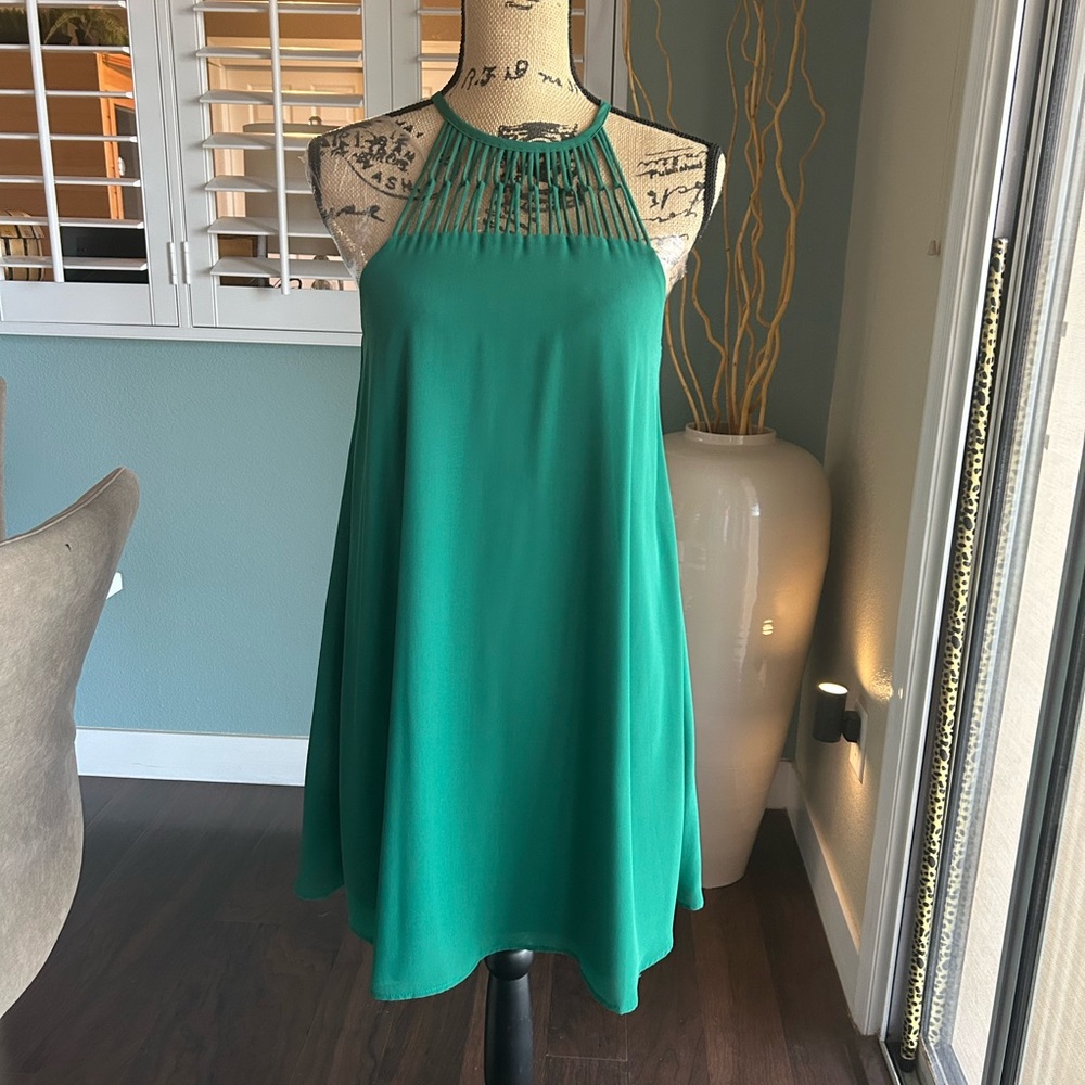 Lulu's Emerald Green Halter Swing Mini Dress